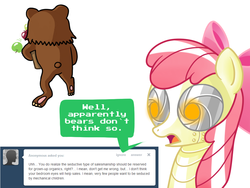 Size: 1024x768 | Tagged: safe, artist:ls820720, apple bloom, pony, robot, robot pony, ask apple bloom bot, g4, apple, apple bloom bot, ask, pedobear, tumblr