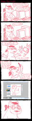 Size: 1024x3900 | Tagged: safe, artist:ficficponyfic, oc, oc only, pony, unicorn, chubby, comic, computer, dickbutt, glasses, hornplot, ponytail, sweat, tablet