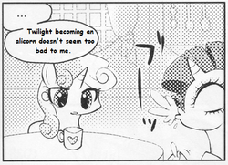 Size: 546x395 | Tagged: safe, rarity, sweetie belle, g4, magical mystery cure, alicorn drama, meme, spit take