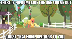 Size: 938x514 | Tagged: safe, edit, edited screencap, screencap, applejack, big macintosh, granny smith, earth pony, pony, g4, the cutie mark chronicles, bolt, colt big macintosh, disney, female, filly, filly applejack, image macro, male, song reference, stallion, sweet apple acres, younger