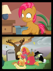 Size: 649x873 | Tagged: safe, apple bloom, applejack, babs seed, big macintosh, granny smith, earth pony, pony, g4, bad gift meme, exploitable meme, female, filly, how babs died, male, mare, meme, stallion