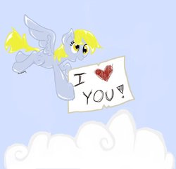 Size: 910x878 | Tagged: safe, artist:kickitelly, derpy hooves, pegasus, pony, g4, cloud, cloudy, female, heart, mare