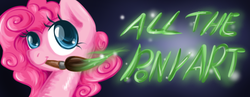 Size: 797x310 | Tagged: safe, artist:kyaokay, pinkie pie, earth pony, pony, g4, bust, mouth hold, paintbrush, portrait, solo