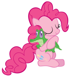 Size: 4000x4278 | Tagged: dead source, safe, artist:thatsgrotesque, gummy, pinkie pie, g4, absurd resolution, duo, hug, simple background, transparent background, vector