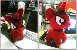 Size: 800x525 | Tagged: safe, artist:creaturexchan, chibi, computer, deadpool, doll, irl, laptop computer, photo, plushie, ponified, toy
