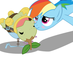 Size: 1042x1024 | Tagged: safe, artist:seaandsunshine, rainbow dash, pony, turtwig, g4, blush sticker, blushing, crossover, duo, female, heart, mare, pokémon, simple background, transparent background, upside down, vector