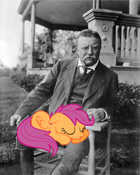 Size: 1280x1600 | Tagged: safe, artist:daringdashie, edit, scootaloo, human, pegasus, pony, g4, female, filly, foal, ponies in real life, sleeping, theodore roosevelt, vector