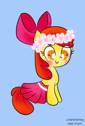 Size: 800x1178 | Tagged: safe, artist:cutiepiethepony, artist:melon, apple bloom, earth pony, pony, g4, adorabloom, clothes, cute, female, filly, floral head wreath, foal, heart eyes, irl, photo, skirt, solo, wingding eyes