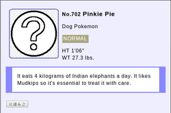 Size: 535x353 | Tagged: safe, pinkie pie, g4, pokedex entry, pokémon, text, wat