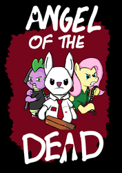 Size: 2893x4092 | Tagged: safe, artist:reakkorshrike, angel bunny, fluttershy, spike, dragon, pegasus, pony, rabbit, g4, animal, chains, cricket bat, ed (shaun of the dead), elizabeth "liz", parody, poster, poster parody, shaun of the dead, shaun riley, shovel