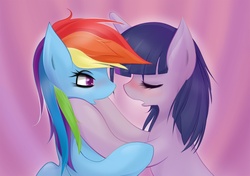 Size: 1201x844 | Tagged: safe, artist:v-invidia, rainbow dash, twilight sparkle, g4, blushing, female, imminent kissing, lesbian, ship:twidash, shipping