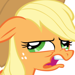 Size: 4000x4000 | Tagged: safe, artist:shelltoon, applejack, earth pony, pony, g4, absurd resolution, derp, disgusted, faic, female, floppy ears, freckles, frown, mare, nose wrinkle, open mouth, reaction image, simple background, solo, transparent background, vector