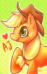 Size: 248x385 | Tagged: safe, artist:0okami-rei, applejack, earth pony, pony, g4, female, heart, raised hoof, solo