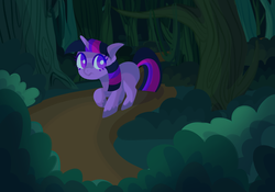 Size: 1500x1050 | Tagged: safe, artist:tearzah, twilight sparkle, pony, unicorn, g4, everfree forest, female, forest, mare, nervous, outdoors, raised hoof, scared, solo