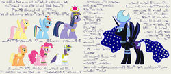 Size: 4909x2131 | Tagged: safe, applejack, fluttershy, nightmare moon, pinkie pie, rainbow dash, rarity, twilight sparkle, g4, alternate hairstyle, egyptian, hieroglyphs, mane six