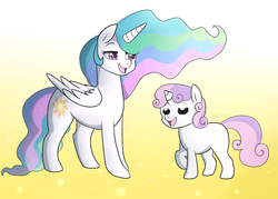 Size: 1400x1000 | Tagged: safe, artist:darkaiya, princess celestia, sweetie belle, g4, duet, singing