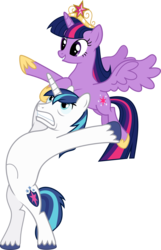 Size: 3077x4767 | Tagged: safe, shining armor, twilight sparkle, alicorn, pony, g4, bbbff, big crown thingy, epic sister tossing, epic wife tossing, fastball special, female, high res, jewelry, mare, regalia, simple background, transparent background, twilight sparkle (alicorn), vector