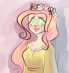 Size: 532x565 | Tagged: safe, artist:php9, fluttershy, human, g4, floral head wreath, hippie, hippieshy, humanized, hypnosis, hypnotized