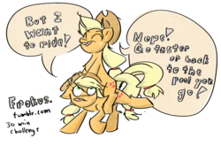 Size: 1200x790 | Tagged: safe, artist:cider, applejack, g4, 30 minute art challenge, clone, ponies riding ponies, riding, self riding