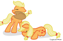 Size: 802x525 | Tagged: dead source, safe, artist:furrgroup, applejack, earth pony, pony, g4, 30 minute art challenge, clone, duo, self paradox, simple background, transparent background