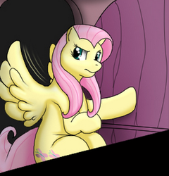 Size: 411x428 | Tagged: safe, artist:kitsuneyoukai, edit, fluttershy, comic:dragon you over, g4, angry, door, explicit source, get out, reaction image
