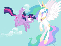 Size: 1440x1080 | Tagged: safe, artist:vangir, princess celestia, twilight sparkle, alicorn, pony, g4, twilight sparkle (alicorn)