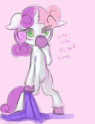 Size: 2550x3300 | Tagged: safe, artist:fauxsquared, sweetie belle, pony, g4, bipedal, blanket, hooves, unshorn fetlocks