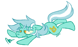Size: 663x397 | Tagged: safe, artist:owl-eyes, lyra heartstrings, pony, unicorn, female, lying down, mare, prone, simple background, solo, white background