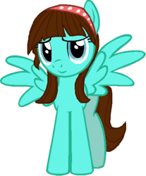 Size: 434x524 | Tagged: safe, artist:laser-pancakes, pegasus, pony, blythe baxter, female, littlest pet shop, looking at you, mare, ponified, simple background, smiling, smiling at you, solo, spread wings, transparent background, wings