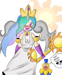 Size: 2141x2593 | Tagged: safe, artist:banchousaito, princess celestia, human, g4, dat ass, duo, horn, horned humanization, humanized, meme, royal guard, the ass was fat