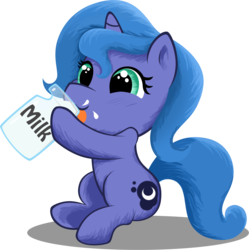 Size: 1669x1678 | Tagged: safe, artist:azurainalis, princess luna, pony, g4, drinking, female, filly, milk, sitting, solo, woona