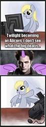 Size: 306x829 | Tagged: safe, derpy hooves, alicorn, pegasus, pony, g4, alicorn drama, comic, computer meme, edward cullen, exploitable meme, meme, twilight (series)