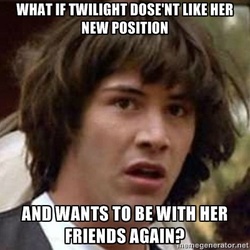 Size: 400x400 | Tagged: safe, twilight sparkle, human, g4, alicorn drama, all caps, conspiracy keanu, exploitable meme, impact font, irl, meme, misspelling, photo