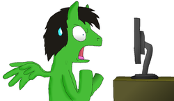 Size: 950x550 | Tagged: safe, artist:hedgehogninja94, oc, jack t. herbert, ponified, sweatdrop, wtf