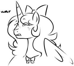 Size: 667x601 | Tagged: safe, artist:redintravenous, oc, oc only, oc:red ribbon, alicorn, pony, alicorn oc, female, mare, reaction image, ribbon, sketch, wat