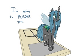 Size: 777x601 | Tagged: artist needed, safe, queen chrysalis, changeling, changeling queen, g4, cheeselegs, cute, cutealis, female, mousetrap, solo, visual pun