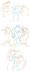 Size: 386x890 | Tagged: safe, artist:spiderish, flam, flim, trixie, g4, female, flaxie, flim flam brothers, flixie, male, polyamory, shipping, sketch, sleeping, straight
