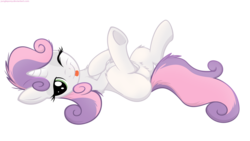 Size: 6000x3375 | Tagged: safe, artist:illuminatiums, sweetie belle, pony, g4, absurd resolution, bed, bedroom eyes, featureless crotch, fluffy, on back, simple background, sultry pose, transparent background, vector, wink