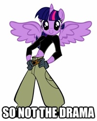 Size: 360x447 | Tagged: safe, twilight sparkle, anthro, g4, alicorn drama, belly button, image macro, kim possible, midriff, skinny, thin, twilight sparkle (alicorn)