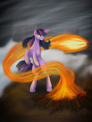 Size: 1200x1600 | Tagged: safe, artist:adalbertus, twilight sparkle, pony, g4, female, fire, solo