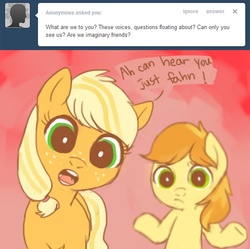 Size: 500x497 | Tagged: safe, artist:nyonhyon, applejack, braeburn, g4, colt, cute, filly, tumblr