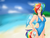 Size: 1200x900 | Tagged: safe, artist:pinkenvy, rainbow dash, human, g4, beach, blue swimsuit, clothes, cutie mark on human, eared humanization, female, hand on hip, humanized, one-piece swimsuit, open-back swimsuit, solo, swimsuit, tailed humanization, winged humanization, wings