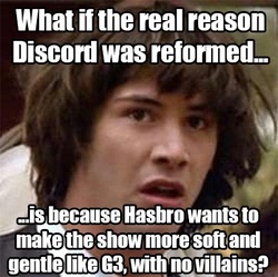 Size: 400x399 | Tagged: safe, discord, g4, conspiracy keanu, exploitable meme, hasbro, meme