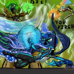 Size: 900x900 | Tagged: safe, artist:bob401, princess celestia, princess luna, queen chrysalis, g4, crossover, legacy of kain, parody