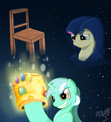 Size: 600x654 | Tagged: safe, artist:xnosidex, bon bon, lyra heartstrings, sweetie drops, g4, chair, crossover, infinity gauntlet, infinity gems, lady death, marvel, mistress death, xk-class end-of-the-world scenario