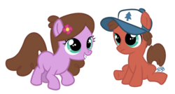 Size: 792x423 | Tagged: safe, artist:tenaflyviper, maybelle, pony, braces, colt, crossover, dipper pines, female, filly, gravity falls, mabel pines, male, ponified, simple background, transparent background