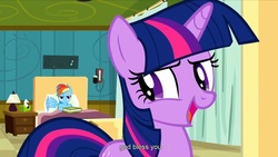 Size: 1176x662 | Tagged: safe, screencap, rainbow dash, twilight sparkle, g4, read it and weep, god, youtube caption