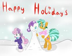 Size: 1280x1002 | Tagged: safe, artist:kryptchild, rarity, snails, sweetie belle, ask glitter shell, g4, ask, clothes, earring, glitter shell, holly, hoodie, male, parka, snow, snowfall, snowpony, trap, tumblr