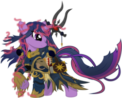 Size: 5400x4333 | Tagged: dead source, safe, artist:ahrimatt, twilight sparkle, pony, g4, absurd resolution, ahzek ahriman, armor, chaos, chaos sorcerer, chaos space marine, chaos twilight, clothes, corrupted, crossover, female, heresy, magic, mare, power armor, simple background, solo, thousand sons, transparent background, vector, warhammer (game), warhammer 40k
