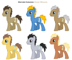 Size: 3200x2700 | Tagged: safe, artist:pika-robo, caramel, doctor whooves, lucky clover, meadow song, mr. greenhooves, perfect pace, time turner, earth pony, pony, g4, alternate clothes, male, palette swap, recolor, simple background, stallion, transparent background